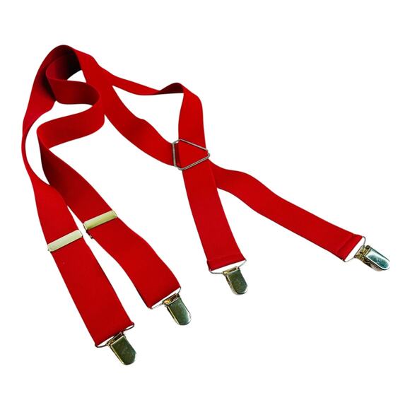 Red Suspenders Stretchy Canvas Gold Tone Hardware L/XL - Picture 1 of 3